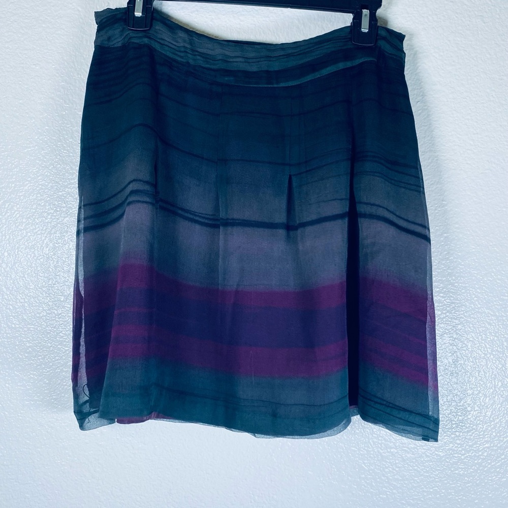 Chic A-Line Skirt in Green and Purple 100 Silk